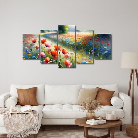 SLIKA RDEČI MAKI V MORJU TRAVNIŠKIH CVETOV - SLIKE POLJA IN TRAVNIKI - SLIKE