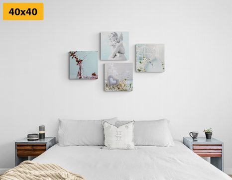 SET OBRAZŮ JEMNÉ ZÁTIŠÍ S ANDÍLKEM - SESTAVY OBRAZŮ - OBRAZY