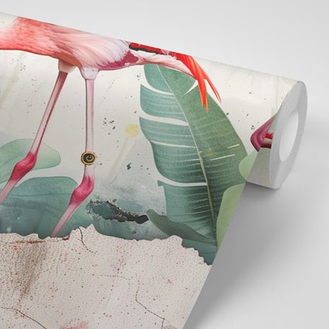 TAPETE FLAMINGOS MIT EINEM HAUCH VON VINTAGE - TAPETEN VÖGEL - TAPETEN