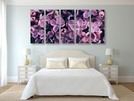 TABLOU 5-PIESE FLORI VIOLETE DE LILIAC - TABLOU FLORI - TABLOURI