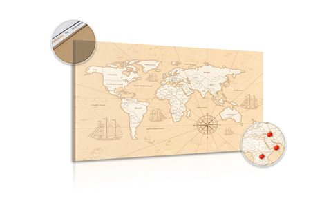 OBRAZ NA KORKU ZAJÍMAVÁ BÉŽOVÁ MAPA SVĚTA - OBRAZY NA KORKU - OBRAZY