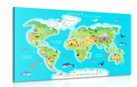 WANDBILD GEOGRAFISCHE WELTKARTE FÜR KINDER - BILDER FÜR KINDER - BILDER