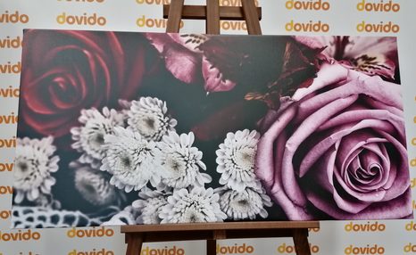 WANDBILD BLUMENSTRAUSS AUS ROSEN IM RETRO-STIL - VINTAGE- UND RETRO-BILDER - BILDER