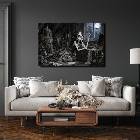 QUADRO SU TELA – RAGAZZA GOTICA CON FARFALLA - QUADRI HALLOWEEN E HORROR - STAMPE E QUADRI