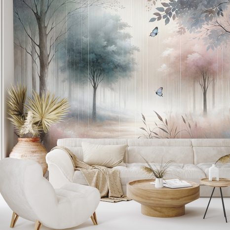 SAMOLEPÍCÍ TAPETA JEMNÝ LESNÍ SEN S MOTÝLY - TAPETY LES - TAPETY