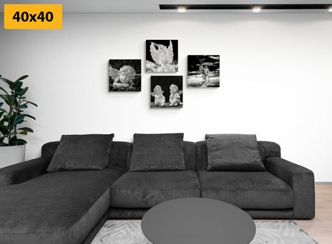 SET OBRAZŮ ANDÍLKY V ČERNOBÍLÉM PROVEDENÍ - SESTAVY OBRAZŮ - OBRAZY