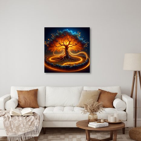 WANDBILD LEBENSBAUM IM FEUERRING - BILDER BÄUME DES LEBENS - BILDER