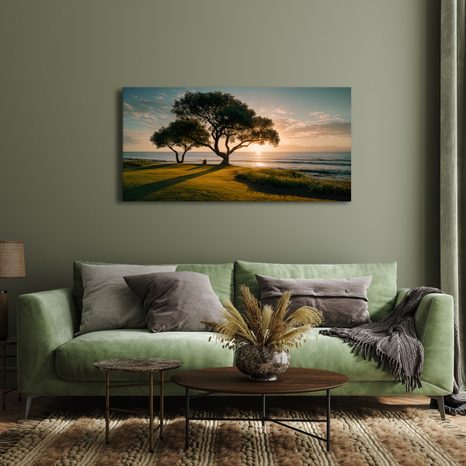 WANDBILD RUHIGER ABEND AM BAUM - BILDER BÄUME UND LAUB - BILDER