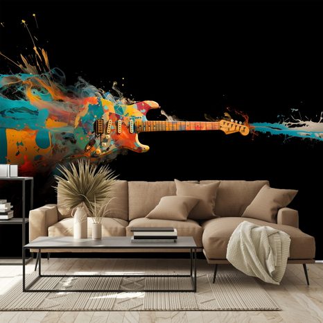TAPETE BUNTE E-GITARRE IN BEWEGUNG - MUSIK FOTOTAPETEN - TAPETEN