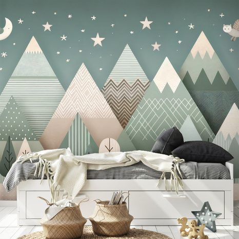 SELBSTKLEBENDE TAPETE KINDER BERGLANDSCHAFT MIT BÄR - KINDERTAPETEN - TAPETEN