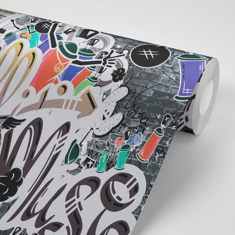 CARTA DA PARATI – MURO GRAFFITI VIOLA TRENDY - CARTA DA PARATI ARTE DI STRADA - CARTA DA PARATI