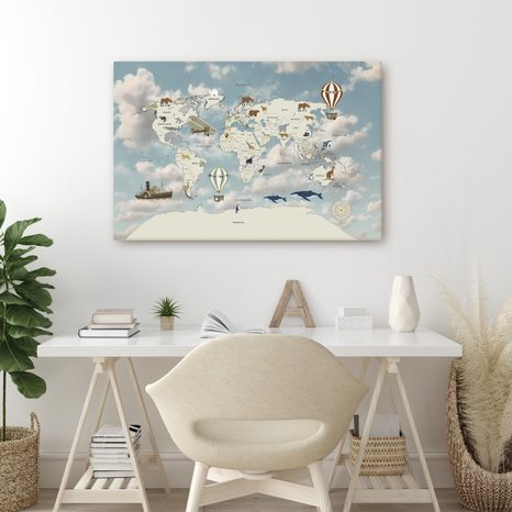 WANDBILD AUF KORK WELTKARTE MIT BALLONS - WANDBILDER AUF KORK - BILDER