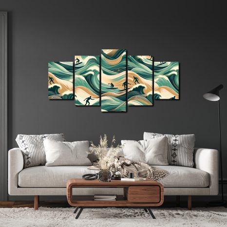 5-TEILIGES WANDBILD MEERESWELLEN UND SURFEN - BILDER MEER UND STRAND - BILDER