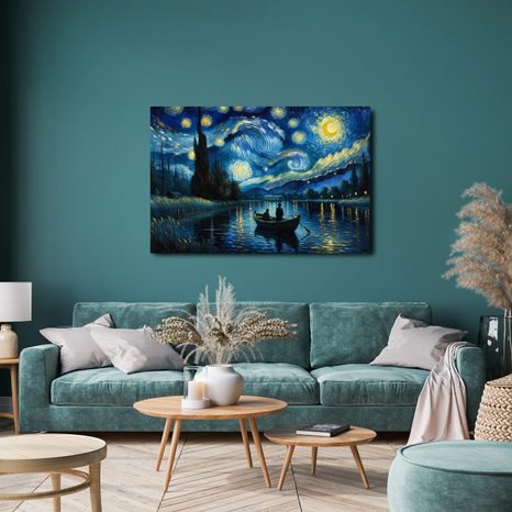 WANDBILD BOOT UNTER NACHTHIMMEL - BILDER VON NATUR UND LANDSCHAFT - BILDER