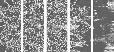 5-RÉSZES KÉP MANDALA ELEME FEKETE FEHÉRBEN - FEKETE-FEHÉR KÉPEK - KÉPEK