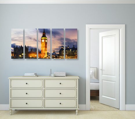 TABLOU 5-PIESE BIG BEN NOCTURN ÎN LONDRA - TABLOURI CU ORAȘE - TABLOURI
