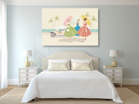 OBRAZ RETRO DÁMY S DÁŽDNIKMI - VINTAGE A RETRO OBRAZY - OBRAZY