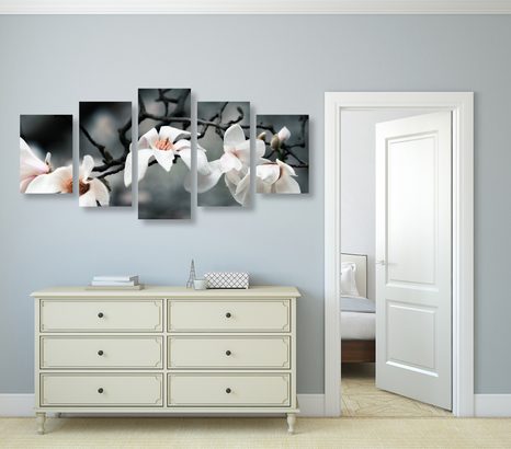 TABLOU 5-PIESE TREZIREA MAGNOLIEI - TABLOU FLORI - TABLOURI