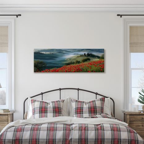 WANDBILD LANDSCHAFT MIT NEBLIGEM TAL - WANDBILDER FELDER UND WIESEN - BILDER
