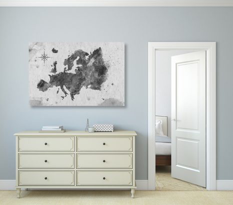 OBRAZ RETRO MAPA EVROPY V ČERNOBÍLÉM PROVEDENÍ - OBRAZY MAPY - OBRAZY