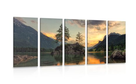 5-PIECE CANVAS PRINT MOUNTAIN LANDSCAPE BY THE LAKE - PICTURES OF NATURE AND LANDSCAPE - PICTURES