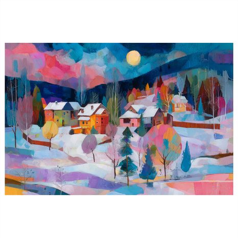 OBRAZ ZIMNÍ POHÁDKA V HORÁCH - BAREVNÉ DOMY - OBRAZY