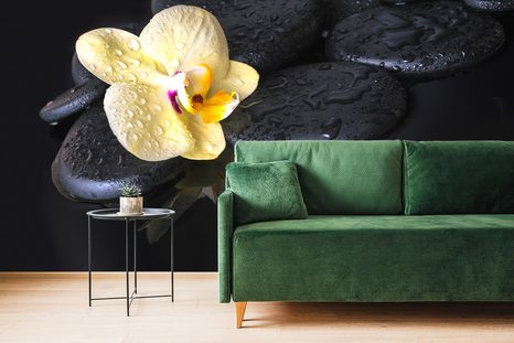 FOTOTAPETA ZEN KAMENY SE ŽLUTOU ORCHIDEJÍ - TAPETY FENG SHUI - TAPETY