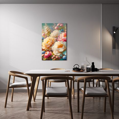 OBRAZ ROMANTYCZNY OGRÓD Z PIWONIAMI - OBRAZY KWIATÓW - OBRAZY