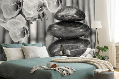 CARTA DA PARATI – GIARDINO ZEN GIAPPONESE IN BIANCO E NERO - CARTA DA PARATI BIANCO E NERO - CARTA DA PARATI