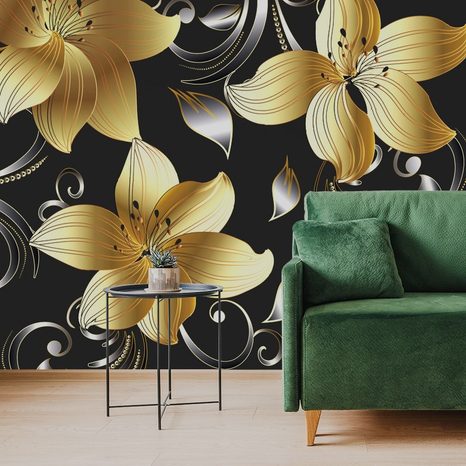 SELF ADHESIVE WALLPAPER LUXURIOUS GOLDEN LILY - WALLPAPERS - 🔥 TOTAL SALE 🔥