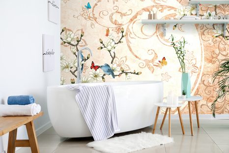 TAPETA VINTAGE ZÁTIŠÍ S PTÁČKY A MOTÝLY - VINTAGE A RETRO TAPETY - TAPETY