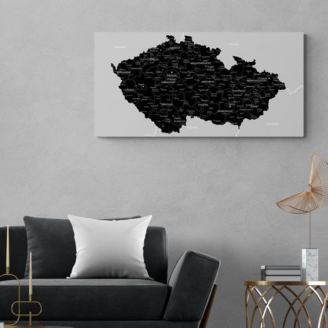 OBRAZ NA KORKU MODERNÍ ČERNO-ŠEDÁ MAPA ČESKA - OBRAZY NA KORKU - OBRAZY