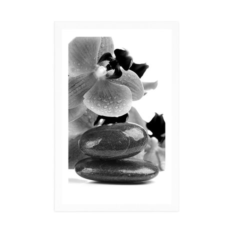POSTER CU PASSEPARTOUT PIETRE SPA ȘI ORHIDEE ÎN DESIGN ALB-NEGRU - ALB-NEGRU - POSTERE