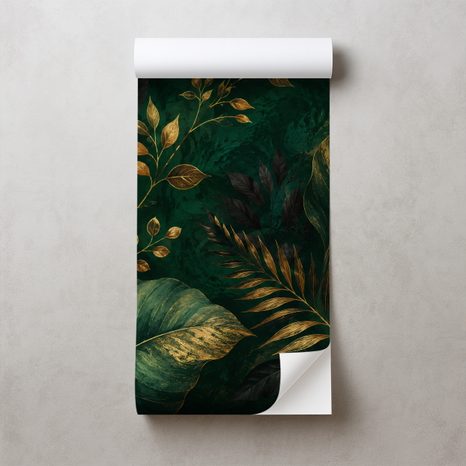 ZELFKLEVEND FOTOBEHANG LUXE GOUDEN TROPISCHE BLADEREN - FOTOBEHANG BLADEREN - FOTOBEHANG