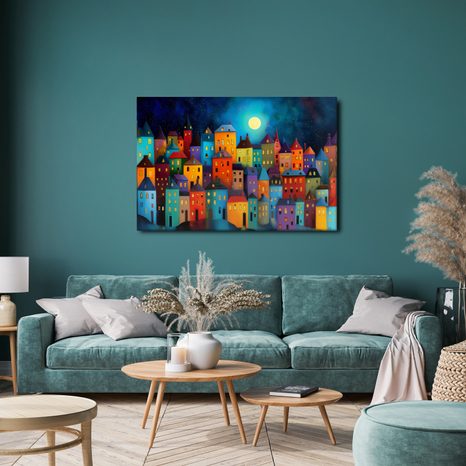 OBRAZ KOUZELNÁ NOC NAD MĚSTEM - BAREVNÉ DOMY - OBRAZY