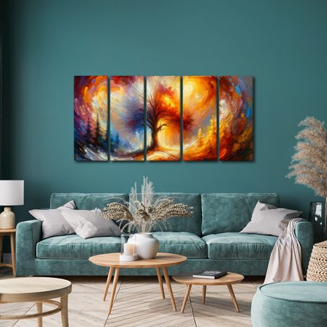 5-DÍLNÝ OBRAZ STROM ŽIVOTA V OHNI - OBRAZY STROMY ŽIVOTA - OBRAZY