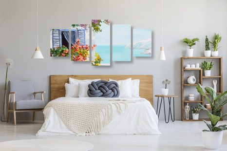 5-DIELNY OBRAZ DOMČEK A VÝHĽAD NA MORE - OBRAZY PRÍRODY A KRAJINY - OBRAZY