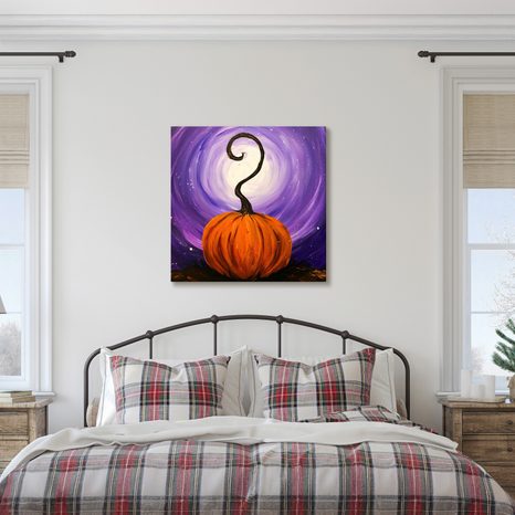 QUADRO SU TELA – ZUCCA ARANCIONE NEL VORTICE - QUADRI HALLOWEEN E HORROR - STAMPE E QUADRI