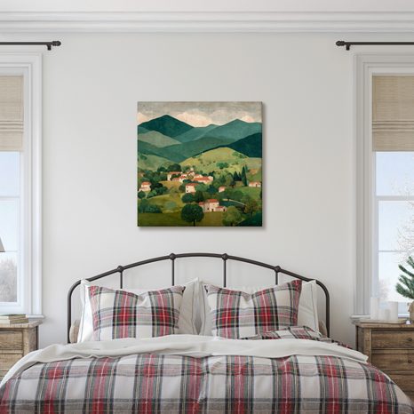 WANDBILD GRÜNE HÜGEL UND HÄUSER - BUNTE HÄUSER - BILDER