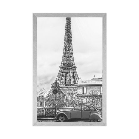 POSTER – VISTA SULLA TORRE EIFFEL DALLA STRADA DI PARIGI IN BIANCO E NERO - NERO E BIANCO - POSTER