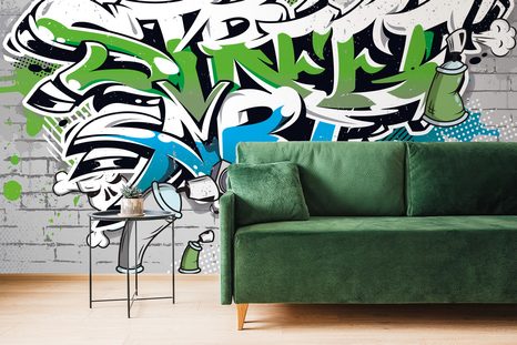 SELBSTKLEBENDE TAPETE FRÖHLICHE STRASSENKUNST-AUFSCHRIFT MIT SPRAYS - SELBSTKLEBENDE TAPETEN - TAPETEN