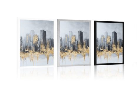POSTER – PANORAMA DI GRATTACIELI IN ORO E GRIGIO - CITTÀ - POSTER