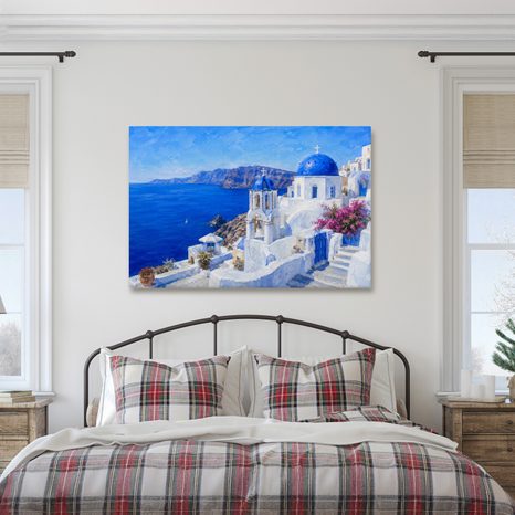 WANDBILD BLAUE KUPPELN VON SANTORINI - BILDER MEER UND STRAND - BILDER