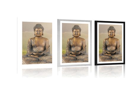 POSTER WITH MOUNT BUDDHA STATUE IN A MEDITATING POSITION - FENG SHUI - POSTERS