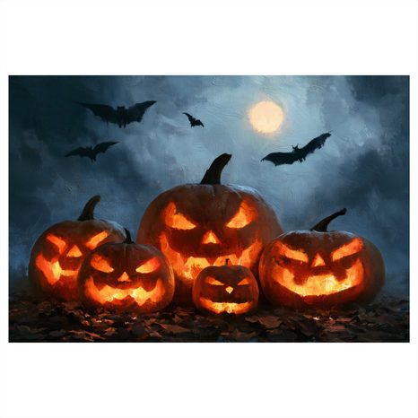 WANDBILD HALLOWEEN-KÜRBISSE UNTER FLEDERMÄUSEN - HALLOWEEN- UND HORROR-BILDER - BILDER