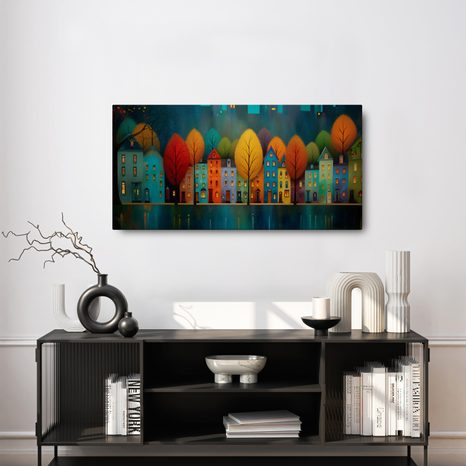 OBRAZ SVĚTLA MĚSTA V NOCI - BAREVNÉ DOMY - OBRAZY