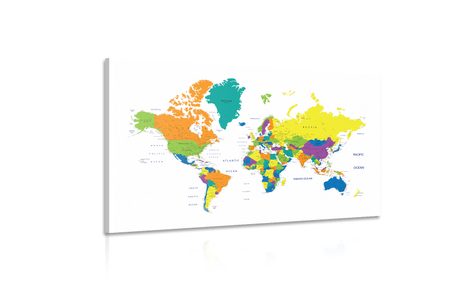 WANDBILD BUNTE WELTKARTE AUF WEISSEM HINTERGRUND - WELTKARTEN ALS BILDER - BILDER