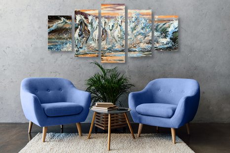 5 RÉSZES KÉP LOVAK VÍZBŐL - ÁLLATMINTÁS KÉPEK - KÉPEK