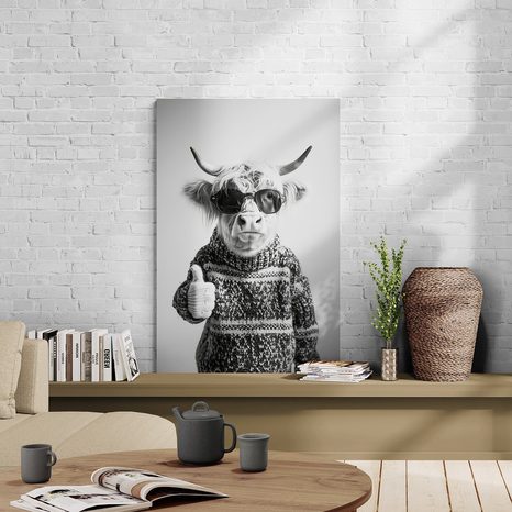 TABLOU VACĂ CU OCHELARI ȘI DEGETUL ÎN SUS - TABLOURI BIVOLI ȘI VACI - TABLOURI