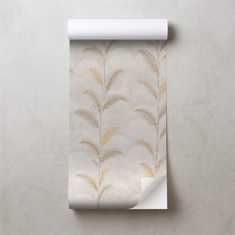 ZELFKLEVEND FOTOBEHANG BEIGE PALMBLADEREN IN GLAMOURSTIJL - FOTOBEHANG BLADEREN - FOTOBEHANG
